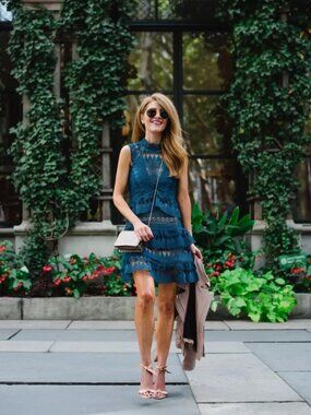 Self-Portrait Teardrop Guipure Tiered Lace Turquoise Teal BOHO Embroidery Dress